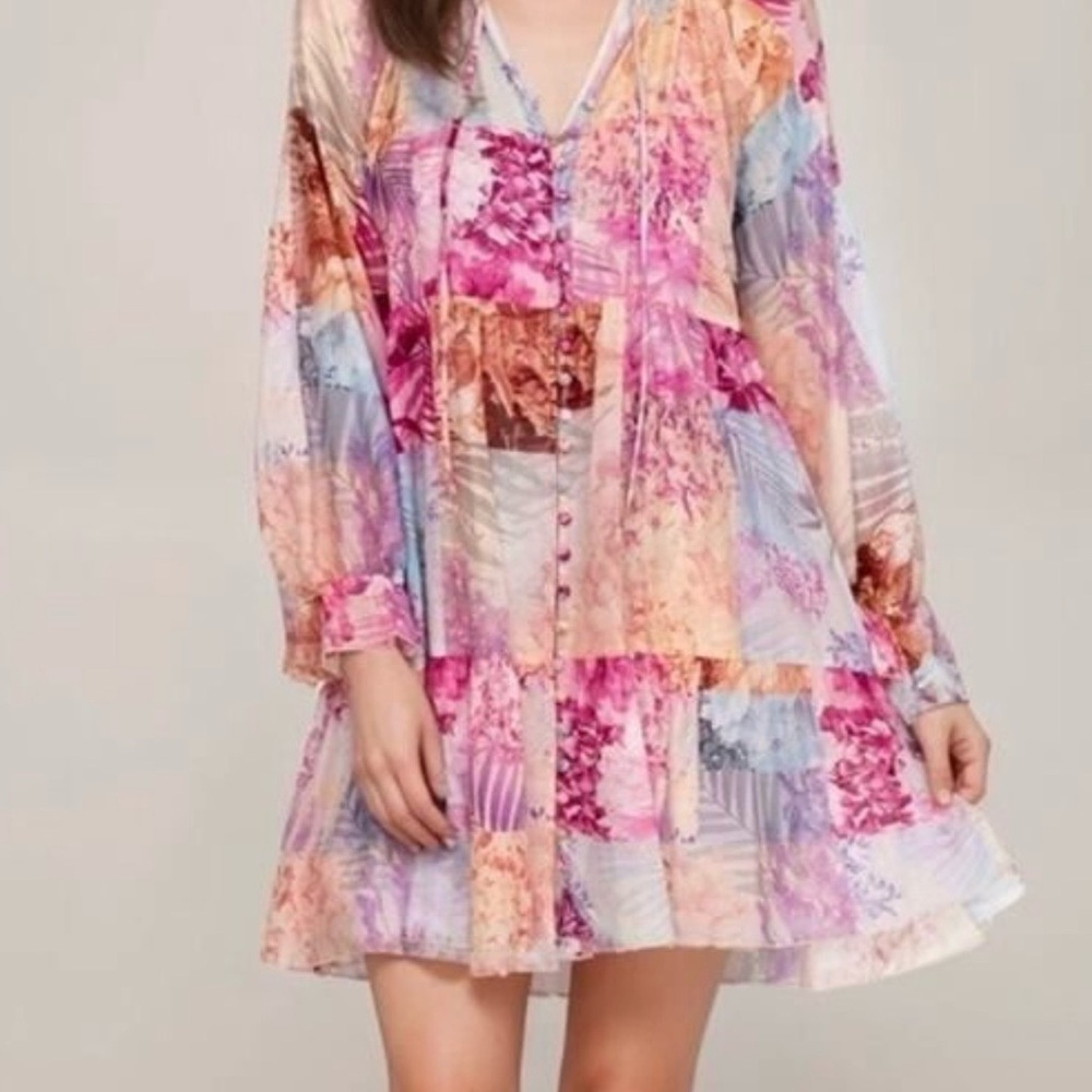 Johnny Was Floral Patchwork Long Sleeve Dress